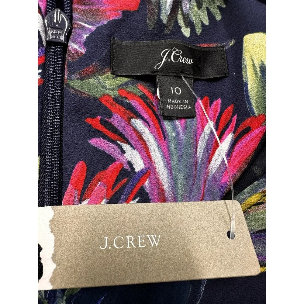 J. Crew Floral Mini Dress Women Sz‎ 10 Navy Blue Long Sleeves